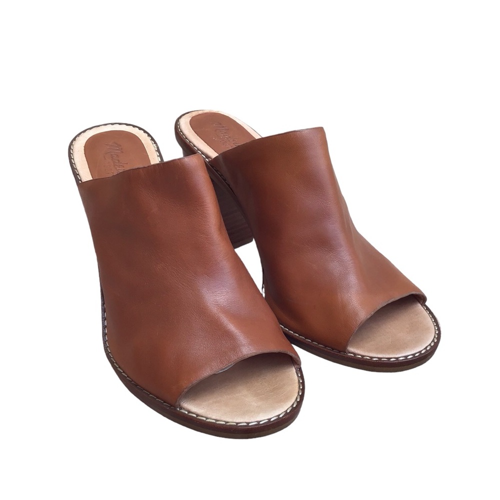 Madewell Brown Leather Open Toe Block Heel Mule Women’s Size 9